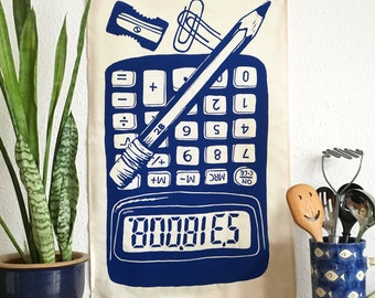 Boobies Calculator Tea Towel, Dish Towel, Napkin, 100% Cotton Kitchen Towel, Funny Teacher Gift, Maths, Rude Calculator