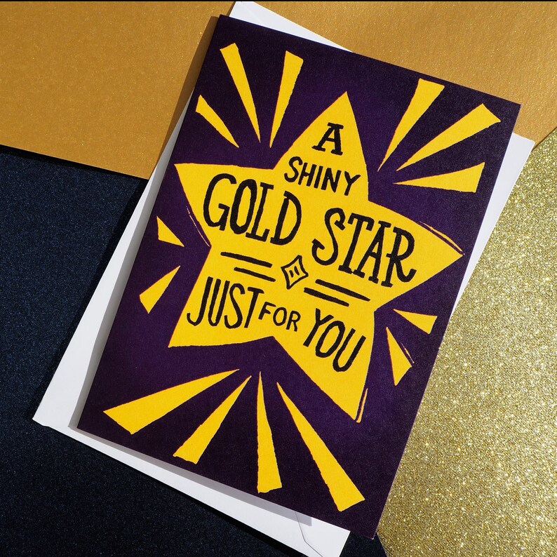 Gold Star Well Done Congratulations or New Job Card A6 - Etsy