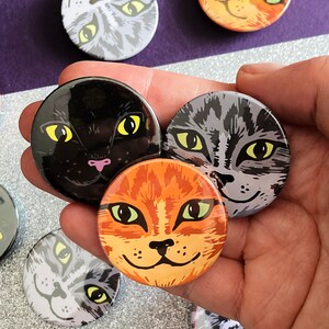 Funny Cat Faces badges, Set of badges, lapel pin, Pin badge, party bag fillers, Kitten gift, Animal Badges image 2