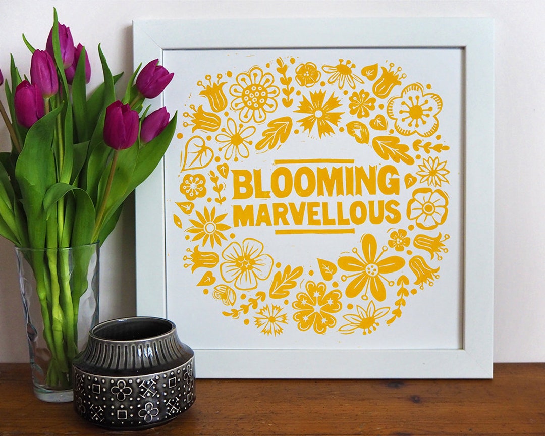 Blooming Marvellous Flower Linocut Print 
