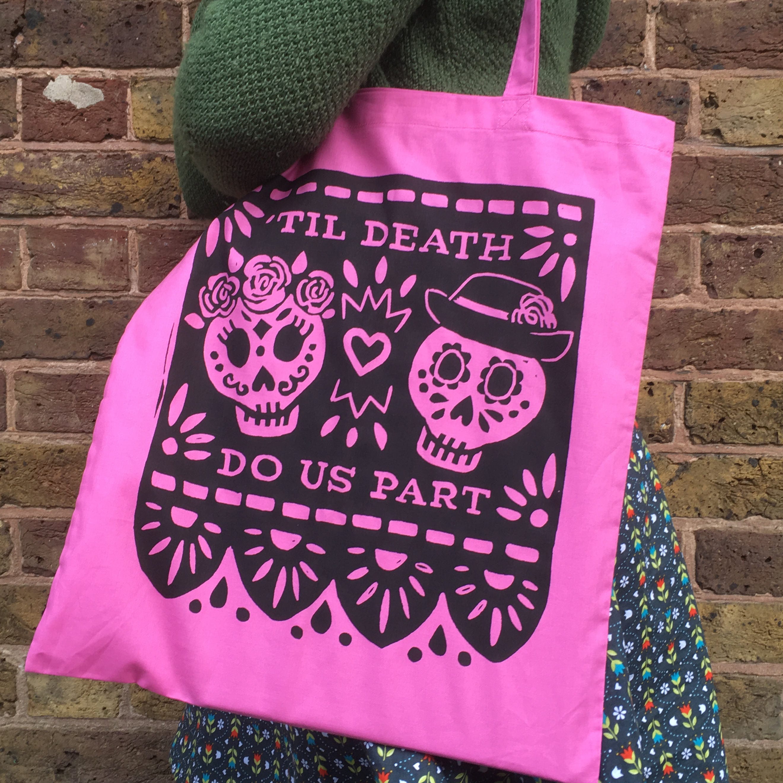 Day of the Dead Hand Printed Cotton Tote Bag Canvas Shopping bag cotton bag reusable bag Screen Print Skull bag Etsy