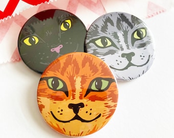 Funny Cat Faces Badges: Kitten Party Favors, Set of 3