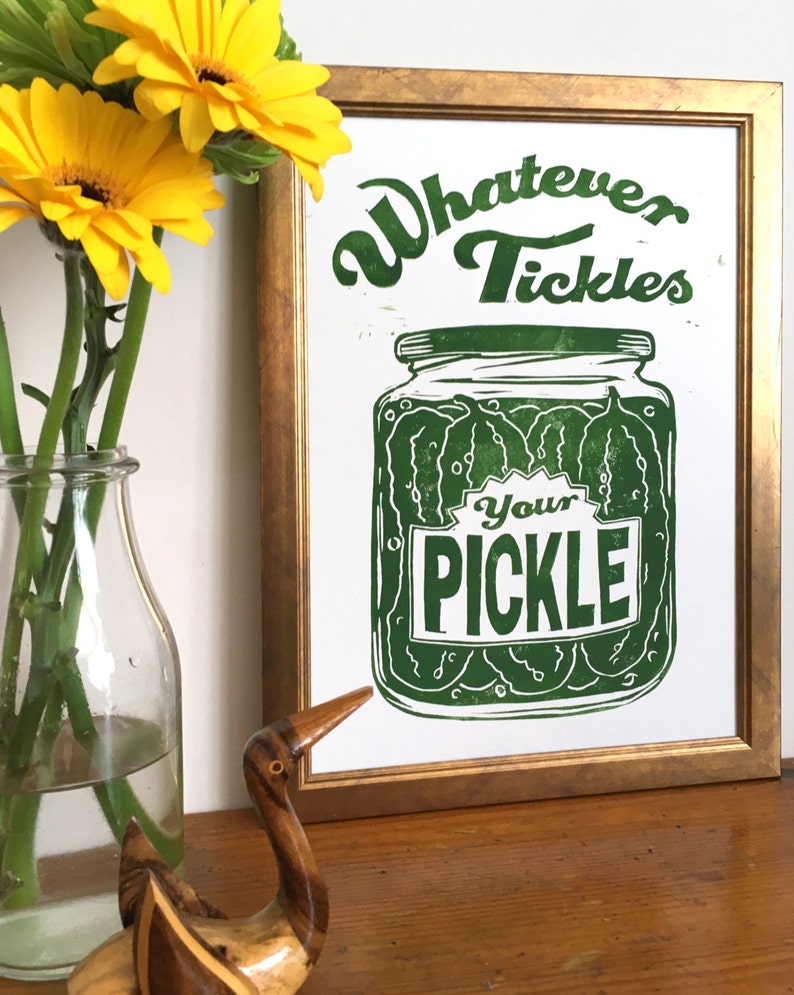 Whatever Tickles Your Pickle Linocut Print image 2