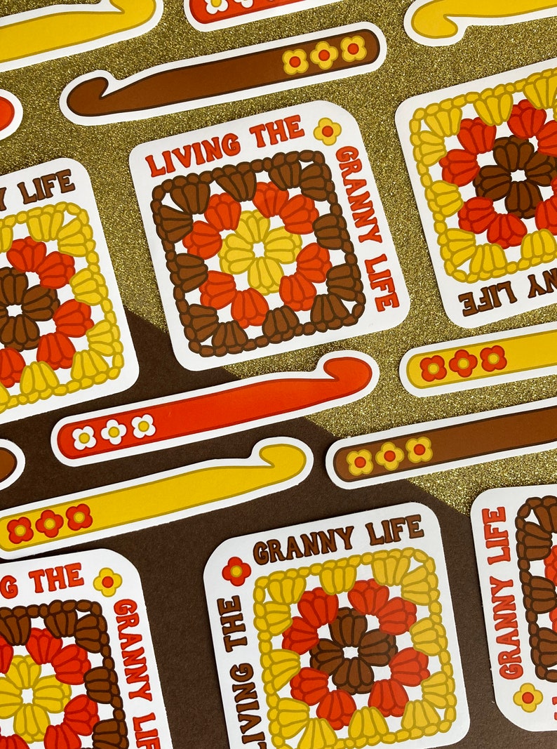 Vinyl Sticker Set 5x Crochet Granny Square Life and Hooks, Laptop Decals, Phone stickers, image 5