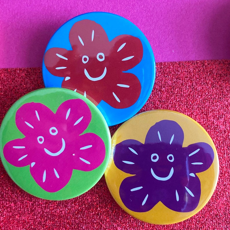 Happy Rainbow Flower Power badges, Set of badges, lapel pin, Pin badge, party bag fillers, Self care, Positive mental health image 6