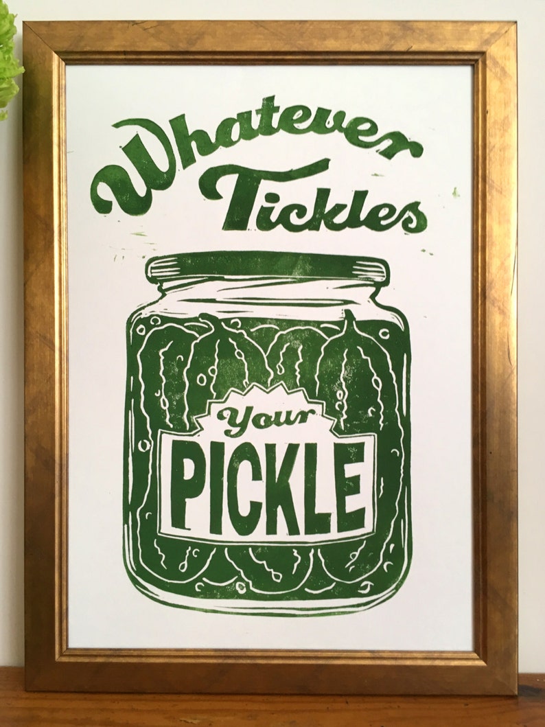 Whatever Tickles Your Pickle Linocut Print image 4