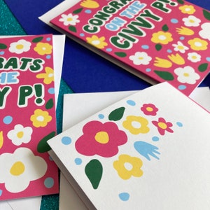 Bright colourful Civil Partnership Card, Civvy P Card, Retro Flower congratulations card A6 image 2