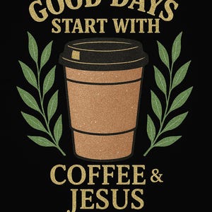Coffee and Jesus PNG Digital Download for Sublimation Christian Glitter Design