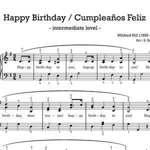 Happy Birthday - piano sheet - intermediate level - digital download