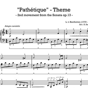 Beethoven Pathétique Sonata piano - simplified version - digital download
