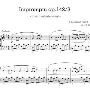 Famous Impromptu for piano - Schubert - simplified version - digital download