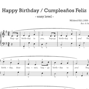 Happy Birthday for piano - easy sheet music - digital download