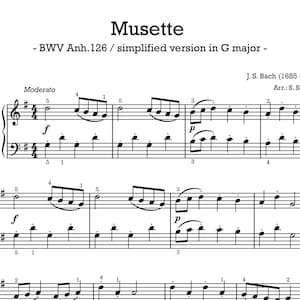 Musette for piano solo by J.S. Bach - easy version - digital download
