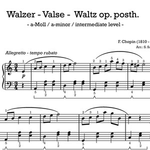 Chopin Waltz Walzer op.posth. for piano, simplified, digital download
