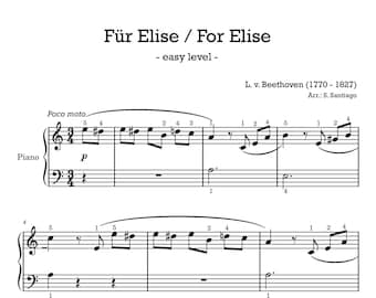 Fur Elise - For Elise - Beethoven - piano - very easy - digital download