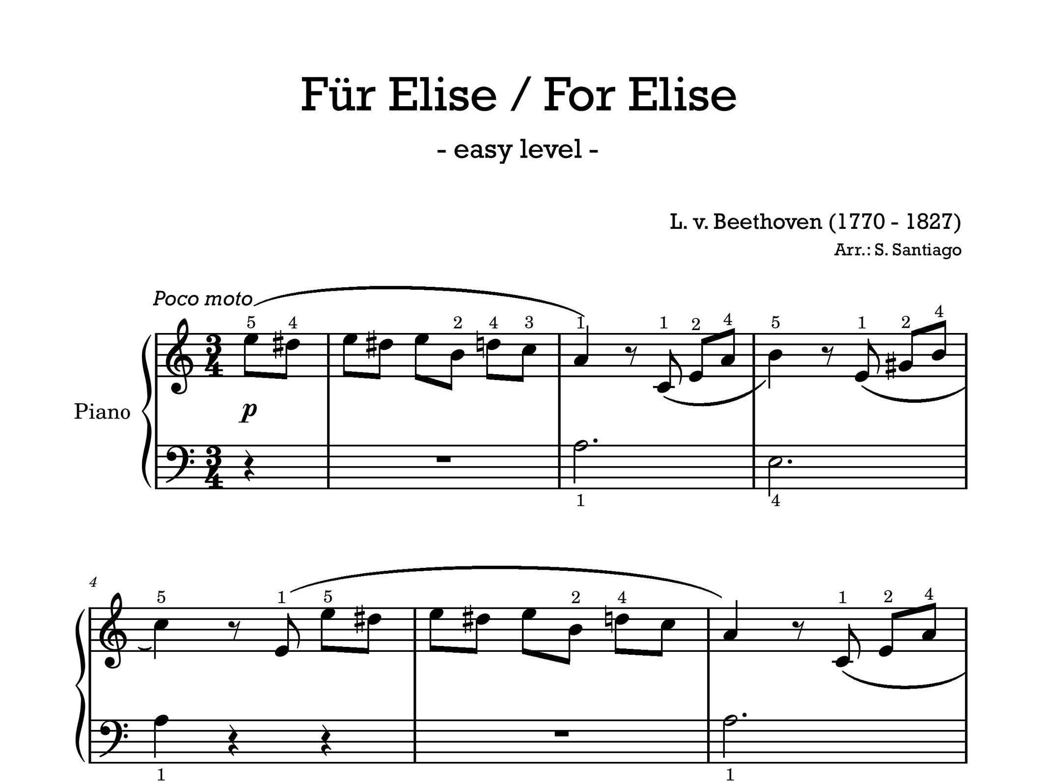 Fur Elise - For Elize - Beethoven - fortepian - bardzo łatwy - pobieranie cyfrowe