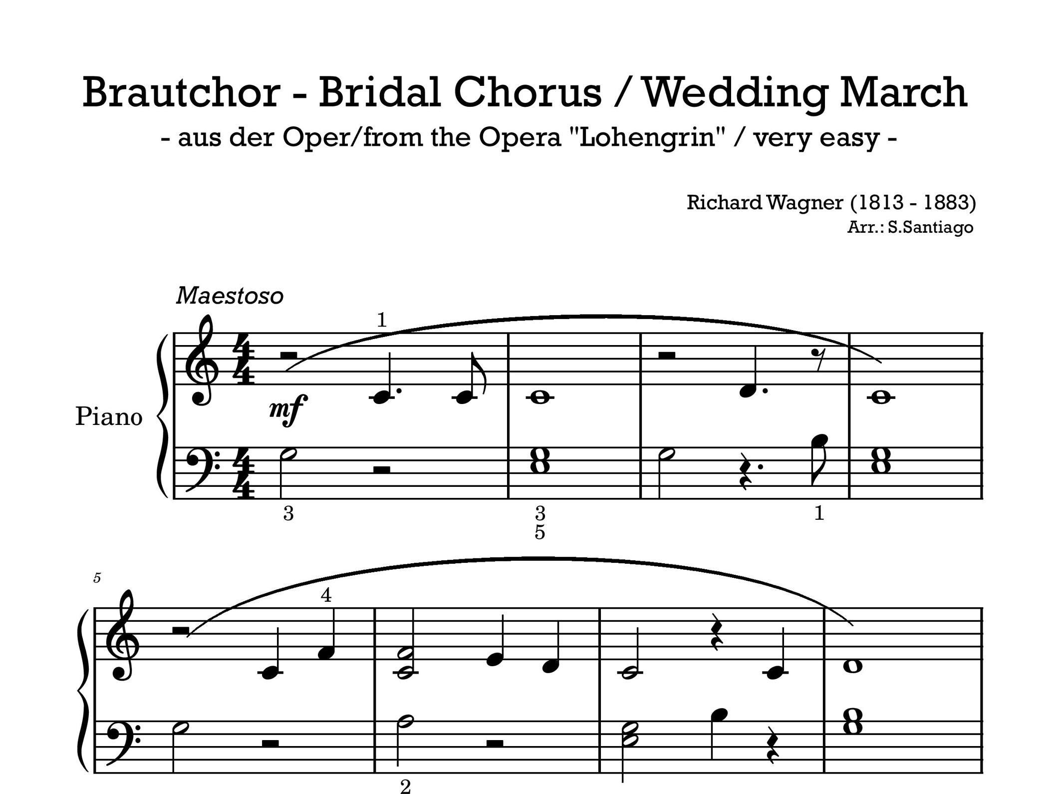 Bridal Chorus piano very easy Wedding March for piano R.Wagner Lohengrin