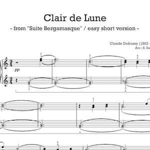 Clair de Lune - Debussy - piano facile - téléchargement numérique
