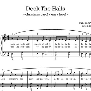 Deck the Halls Christmas Carol - easy piano version - digital download