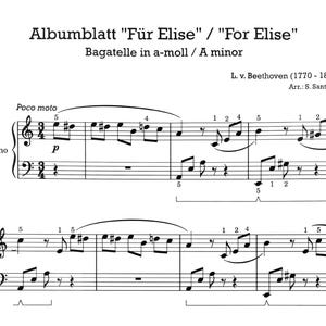 Fur Elise / For Elise - L. v. Beethoven - for piano - simplified - digital download