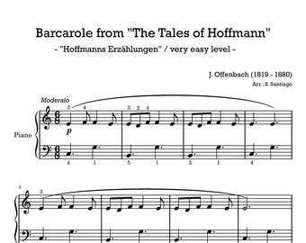 Barcarole Offenbach - piano solo - very easy level