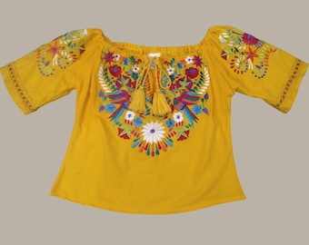 Vintage Mexican Embroidered Peasant Blouse: 1970s Boho Floral Top