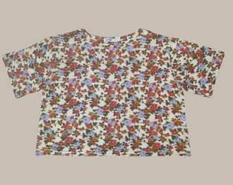 Handmade Floral Crop Top: Vintage Cotton Blend, Boxy Fit