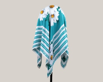 Vintage Christian Dior Silk Scarf | CD Sports Daisy Floral, Teal (35"x35")