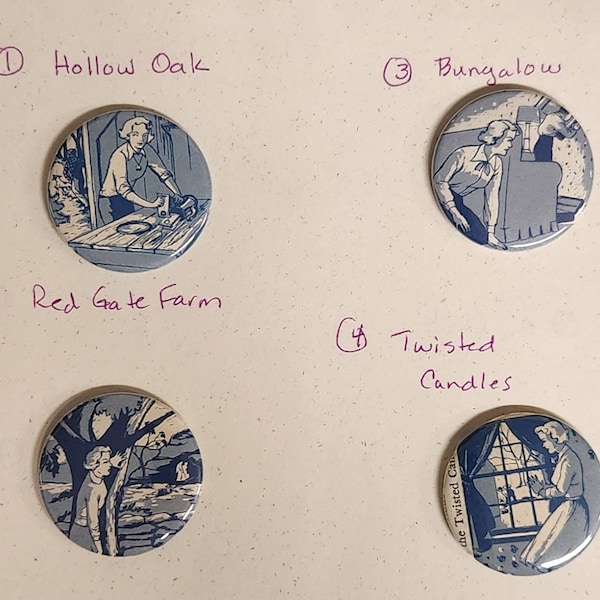 Nancy Drew magnets made from vintage end pages