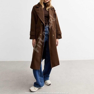 Brown Wool Coat Women – Long Winter Overcoat, Elegant Wool Blend Jacket, Warm Minimalist Outerwear