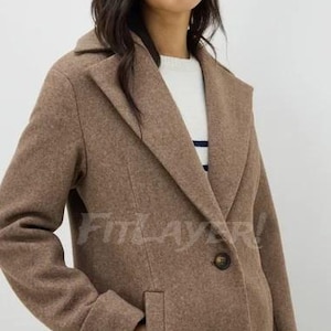 Neutral Wool Coat Women – Oatmeal Long Overcoat, Elegant Winter Jacket, Minimal Wool Blend Fashion