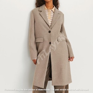 Women’s Long Brown Coat – Elegant Wool Blend Jacket, Cozy Winter Outerwear, Tailored Neutral Coat