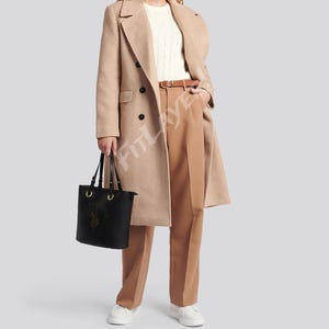 Pecan Brown Wool Coat Women – Long Winter Overcoat, Elegant Wool Blend Jacket, Warm Minimalist Outerwear
