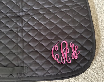 Horse Dressage Saddle Pad-Horse-tack-barn-Custom-Embroidered  3 Initial in Script-Personalized