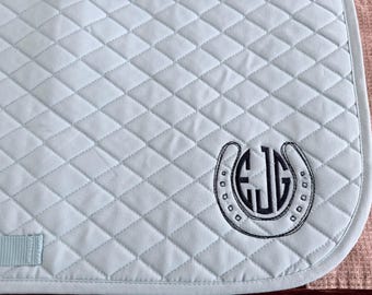 English All Purpose Saddle Pad-Horse-Machine Embroidered Horseshoe Outline/Monogram-Personalized-Custom