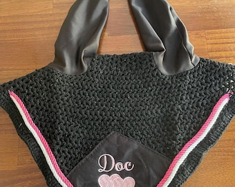 Gorro antimoscas de ganchillo para caballo con orejas/Control de moscas/Aparejos/Establo/Personalizado/Personalizado