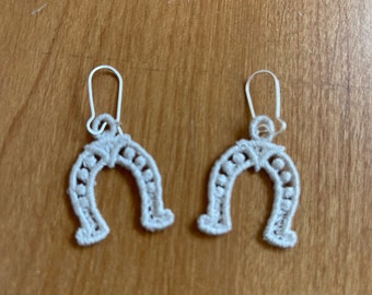 Equestrian Hanging Drop Earrings-Silver-Travel Earring Holder-Horsehsoe-Jewelry-Cowgirl-Horse-Western-Barn-Tack-Women-Personalized-Lace