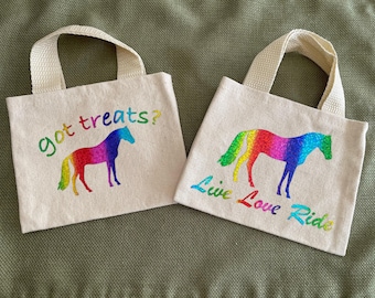 Set of 2 Horse Treat Bags, Rainbow Design Canvas Tote