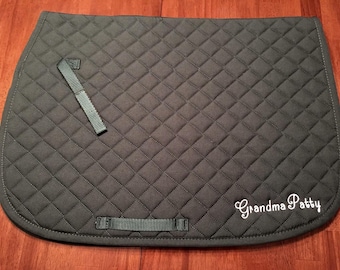 English All Purpose Saddle Pad-Horse-Personalized Embroidered Name in Mollie Font-Tack-Barn-Blanket-Farm-Pony