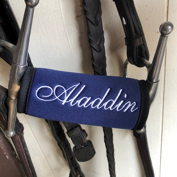 Horse Bit Cover-Warmer for Bridle-Personalized-Black or Blue