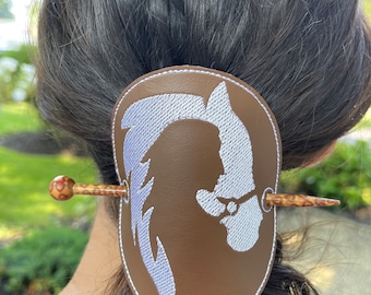 Horse Bun Holder/Ponytail-Equestrian-Tack-Hair Accessory -Cowboy-Cowgirl-Horse-Western-Barn-Tack-Horse Lover-Vinyl-Brown-Black/Mother&#39;s Day