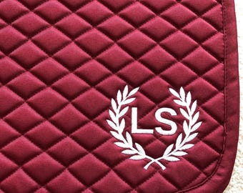 English All Purpose Saddle Pad-Horse-Custom-Embroiderd Laurel Wreath Monogram/Personalized