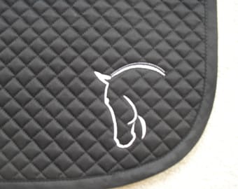 Diamond Quilt Dressage Saddle Pad with Embroidered Horse Head, Personalized Equestrian Tack