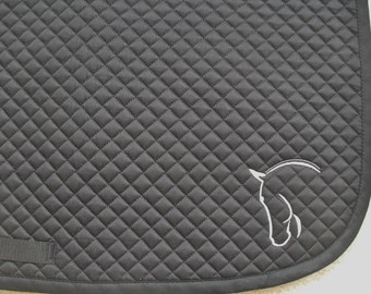 Horse Dressage Saddle Pad - Black- White-Embroidered Horse Head-Tack-Barn-Horse-Saddle Pad-Personalized-English