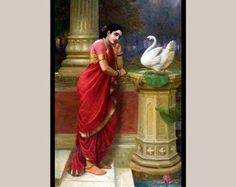 Hamsa Damayanti | Art mural | Peinture de Raja Ravi Varma | Imprimable (téléchargement numérique)