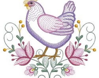 Embroidered Hen Flour Sack Towel: Farmhouse Kitchen Decor