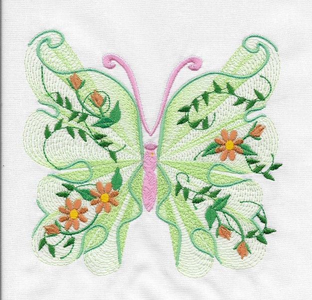 Embroidered  quilt blocks--Rippled Butterflies