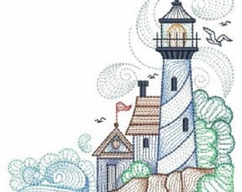 Embroidered  quilt blocks--Lighthouses set of 10