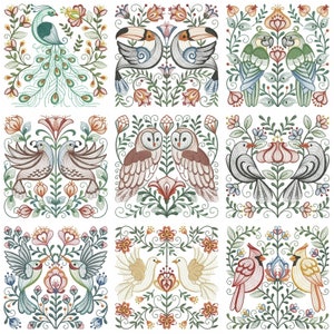 Folk Art Embroidered quilt blocks