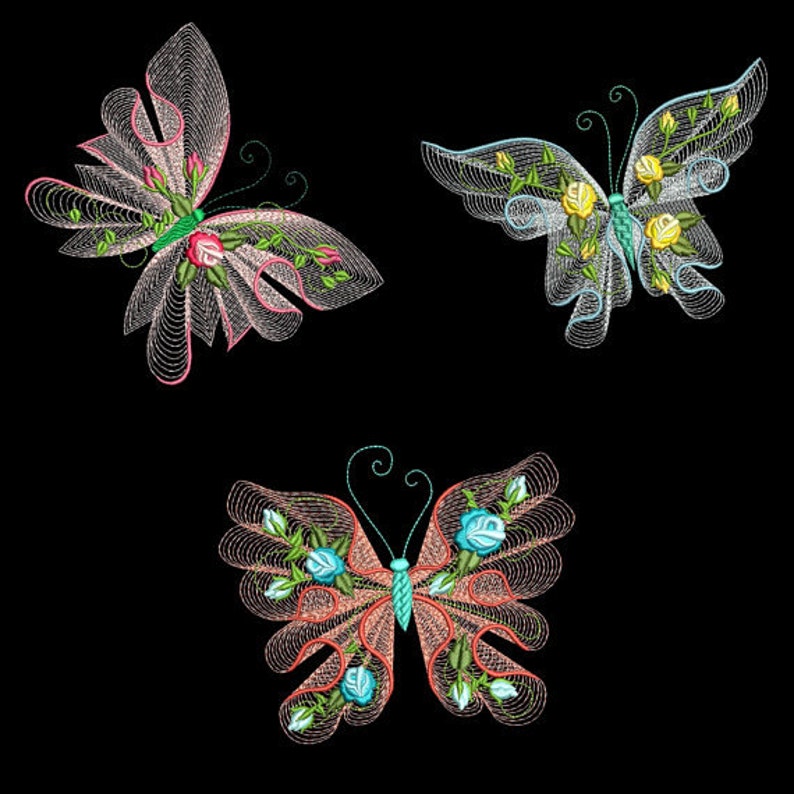 Embroidered quilt blocksRippled Butterflies image 3